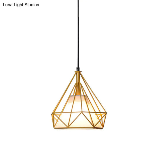 Diamond Loft Ceiling Hang Lamp 1-Head Pendant Lighting In Black/White/Green With Cone Fabric Shade