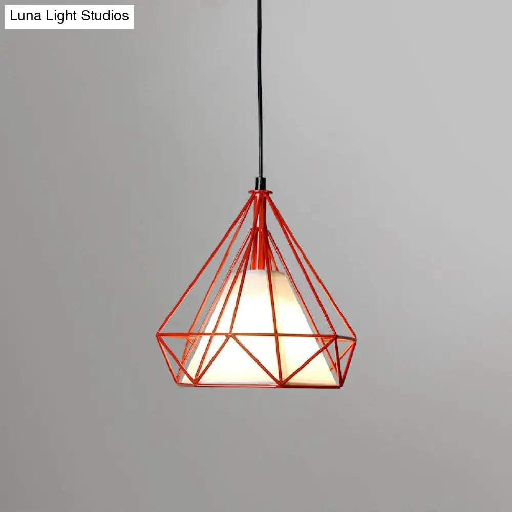 Diamond Loft Ceiling Hang Lamp 1-Head Pendant Lighting In Black/White/Green With Cone Fabric Shade