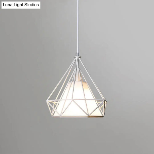 Diamond Loft Ceiling Hang Lamp 1-Head Pendant Lighting In Black/White/Green With Cone Fabric Shade