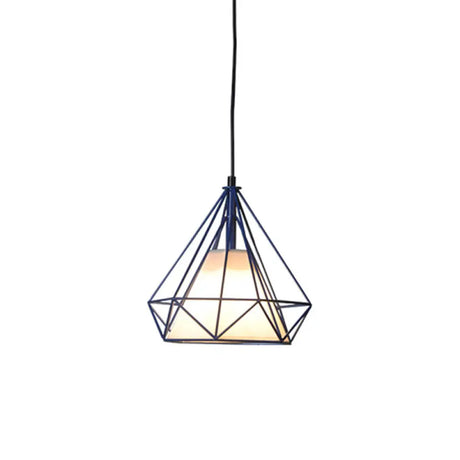 Diamond Loft Ceiling Hang Lamp - 1 Head Iron Pendant Lighting In Black/White/Green With Cone Fabric