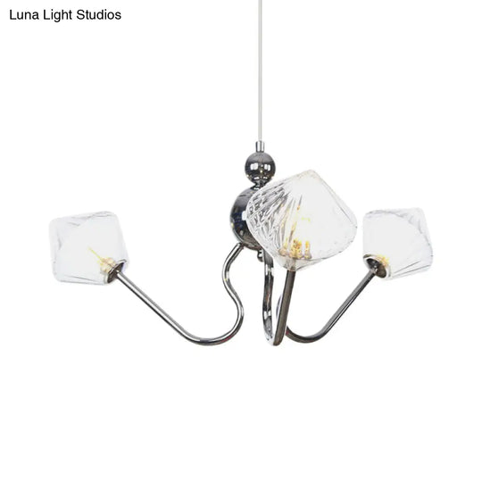 Diamond Shaped Pendant Farmhouse Chandelier With Amber/Clear Glass Black/Chrome Finish 3 Lights