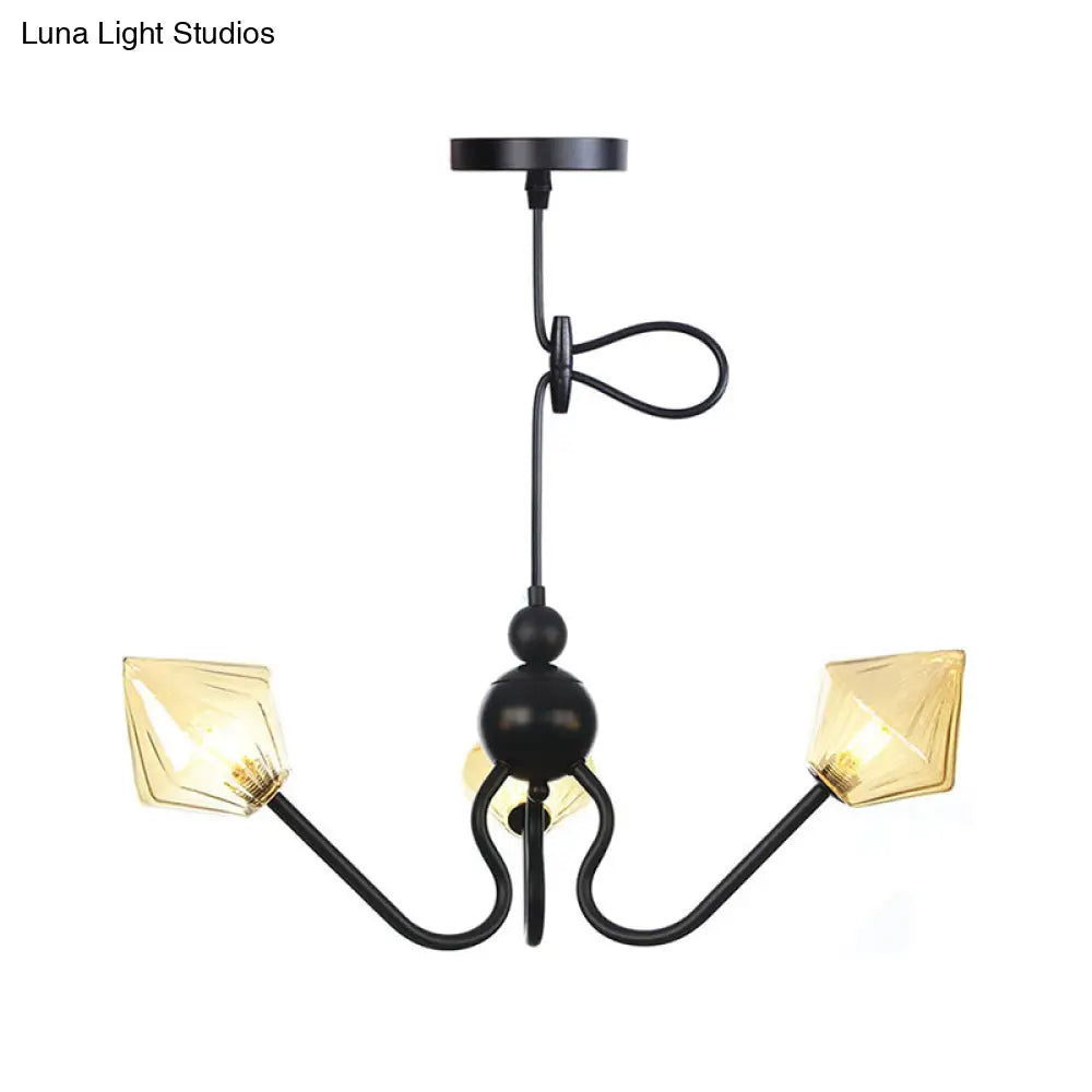 Diamond Pendant Lighting For Farmhouse With Amber/Clear Glass - 3 Lights Chandelier Lamp In