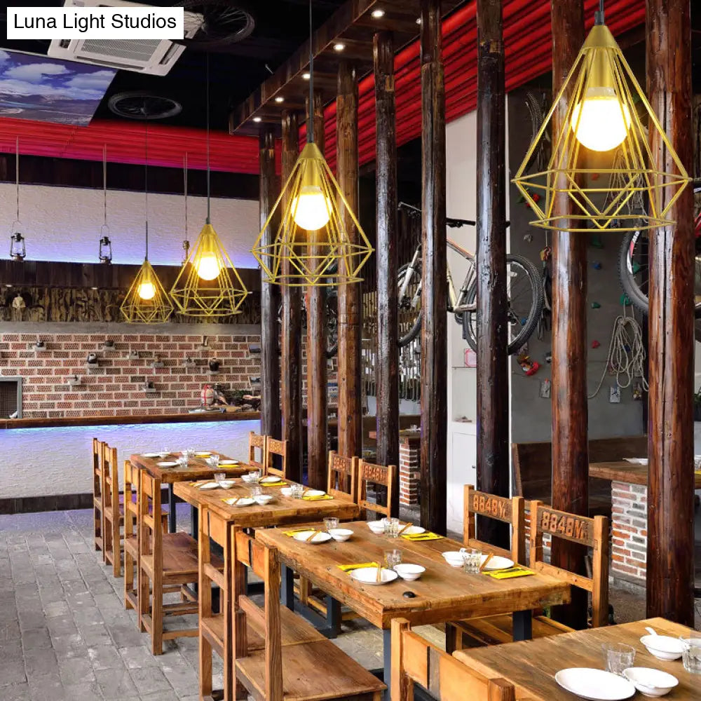 Diamond Wire Pendant Light For Stair Cafe - Traditional Metal Hanging Lamp