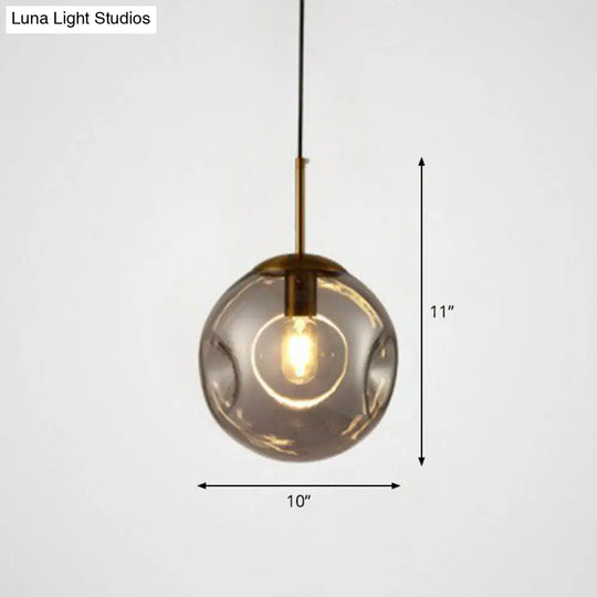 Modern Glass Dimpled Ball Pendant Lamp - Dining Room Ceiling Suspension Lighting 1 Bulb Smoke Gray