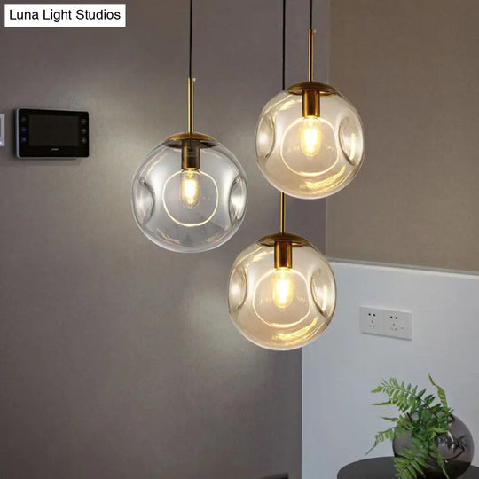 Modern Glass Dimpled Ball Pendant Lamp - Dining Room Ceiling Suspension Lighting 1 Bulb