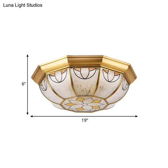 Dining Room Ceiling Light Fixture - 4-Light Flush Mount In Colonial Brass With Frosted Glass