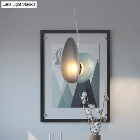 Dining Room Pendant Light - Post-Modern Brass Suspension Lighting With Blue/Cream Glass Shade Set