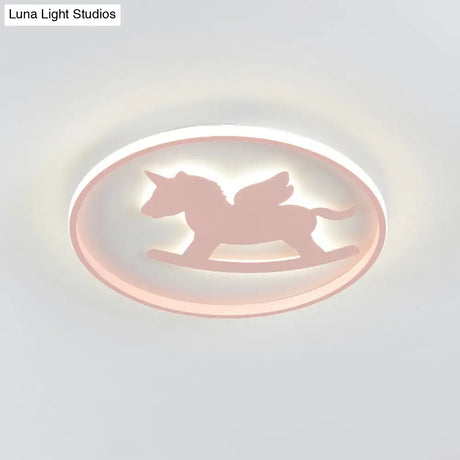 Dinosaur/Carousel Led Flush Mount Lighting - Super Thin Acrylic Shade In Pink/Blue