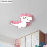 Dinosaur Flush Mount Light For Kids - Iron White/Pink/Green Led Ceiling Fixture Children’s Bedroom