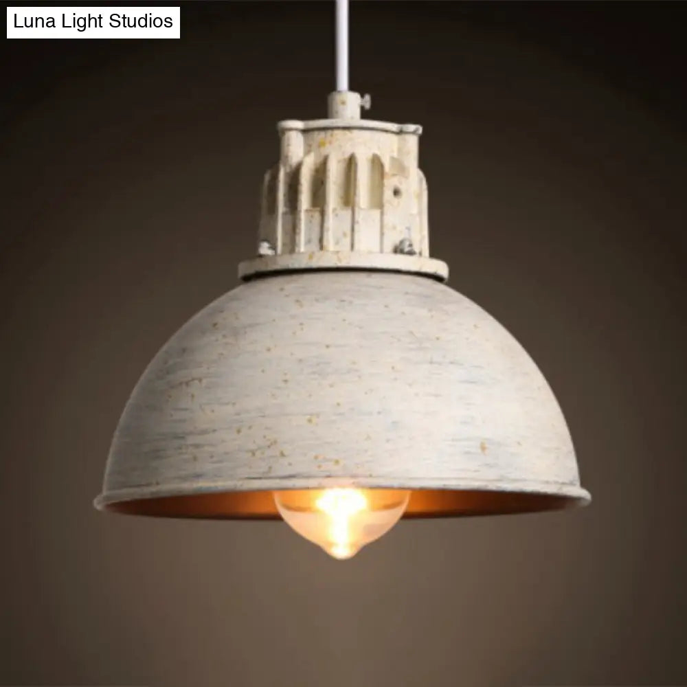 White Distressed Dome Pendant Light - Loft Style Metal Pendulum
