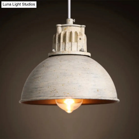 White Distressed Dome Pendant Light - Loft Style Metal Pendulum