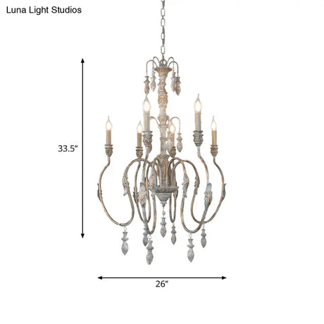 Distressed Wood Pendant Chandelier With Droplet - Classic Lighting For Living Room
