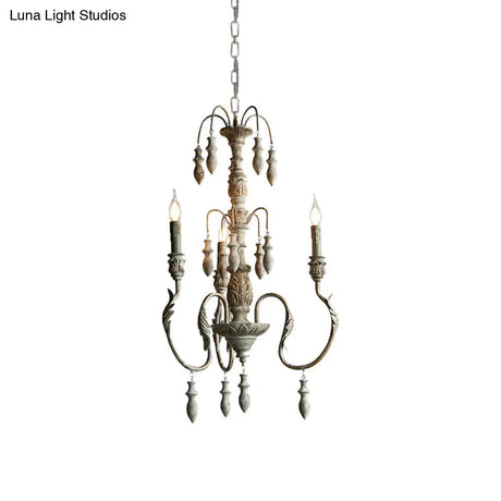 Distressed Wood Pendant Chandelier With Droplet - Classic Lighting For Living Room