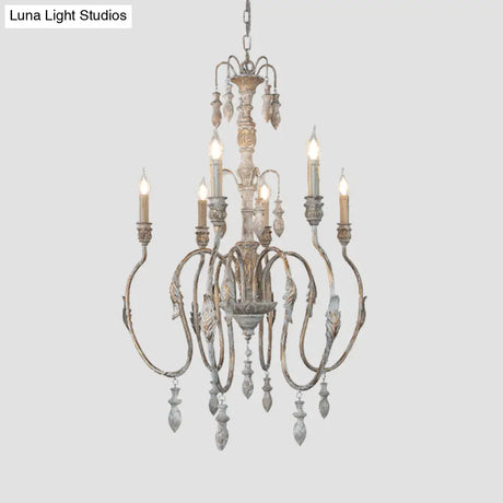 Distressed Wood Pendant Chandelier With Droplet - Classic Lighting For Living Room