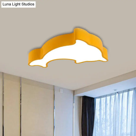 Dolphin Led Ceiling Light For Children’s Bedroom - White/Red/Yellow Acrylic Flush Mount Fixture