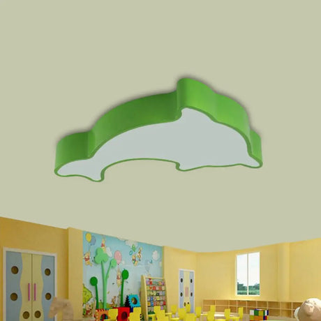 Dolphin Led Ceiling Light For Children’s Bedroom - White/Red/Yellow Acrylic Flush Mount Fixture