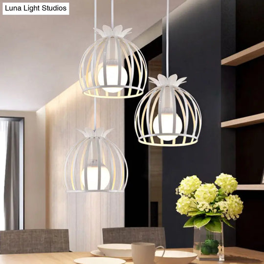 Dome Cage Pendant Lighting - Metallic Loft Style Suspended Lamp For Dining Room Black/White