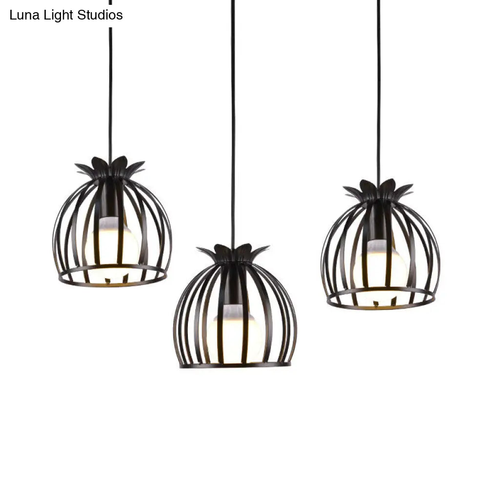 Dome Cage Pendant Lighting - Metallic Loft Style Suspended Lamp For Dining Room Black/White