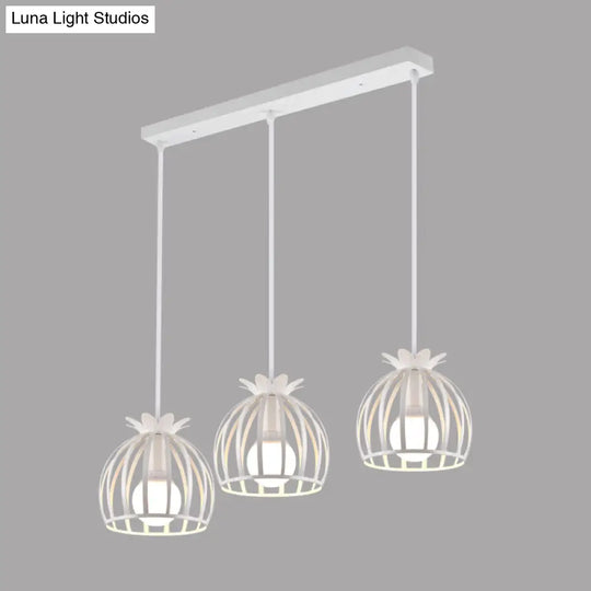 Dome Cage Pendant Lighting - Metallic Loft Style Suspended Lamp For Dining Room Black/White