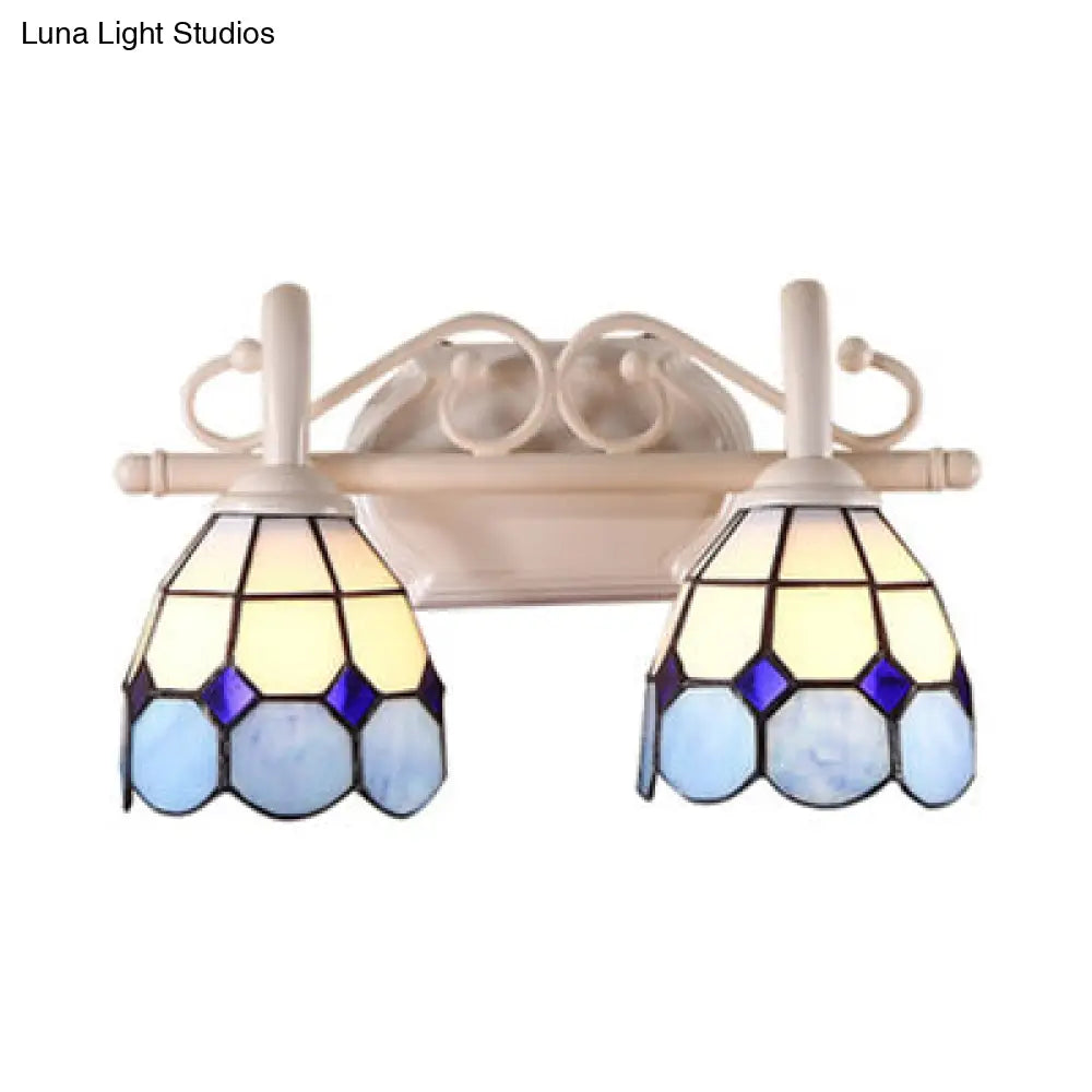 Dome Double Wall Sconce - Curved Arm Stained Glass Traditional Lighting (Blue/Orange)