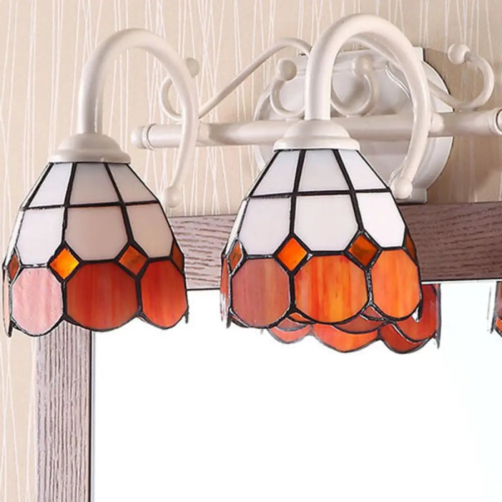 Dome Double Wall Sconce - Curved Arm Stained Glass Traditional Lighting (Blue/Orange) Orange