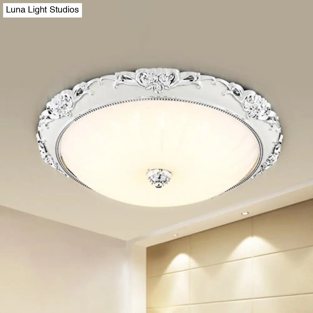 Dome Flush Mount Led Ceiling Light In Modern White Glass - 8’/12’/16’ Wide Gold/Silver Finish