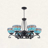 Dome Hanging Chandelier With Blue And Clear Glass Baroque Design - 3/6/8 Lights Perfect For Living
