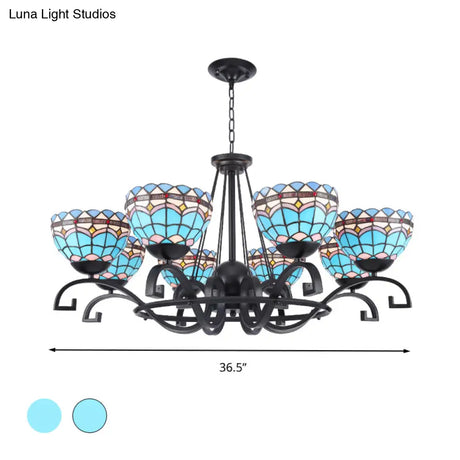 Dome Hanging Chandelier With Blue And Clear Glass Baroque Design - 3/6/8 Lights Perfect For Living