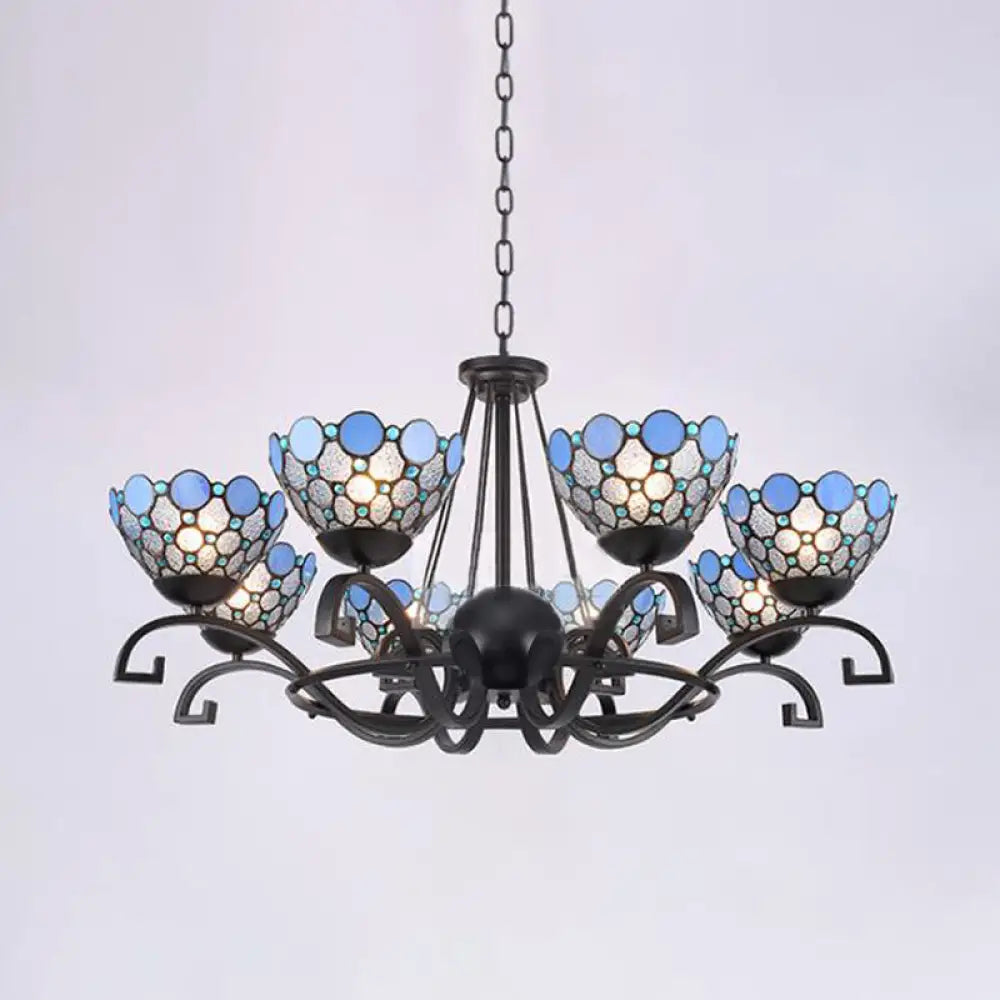 Dome Hanging Chandelier With Blue And Clear Glass Baroque Design - 3/6/8 Lights Perfect For Living