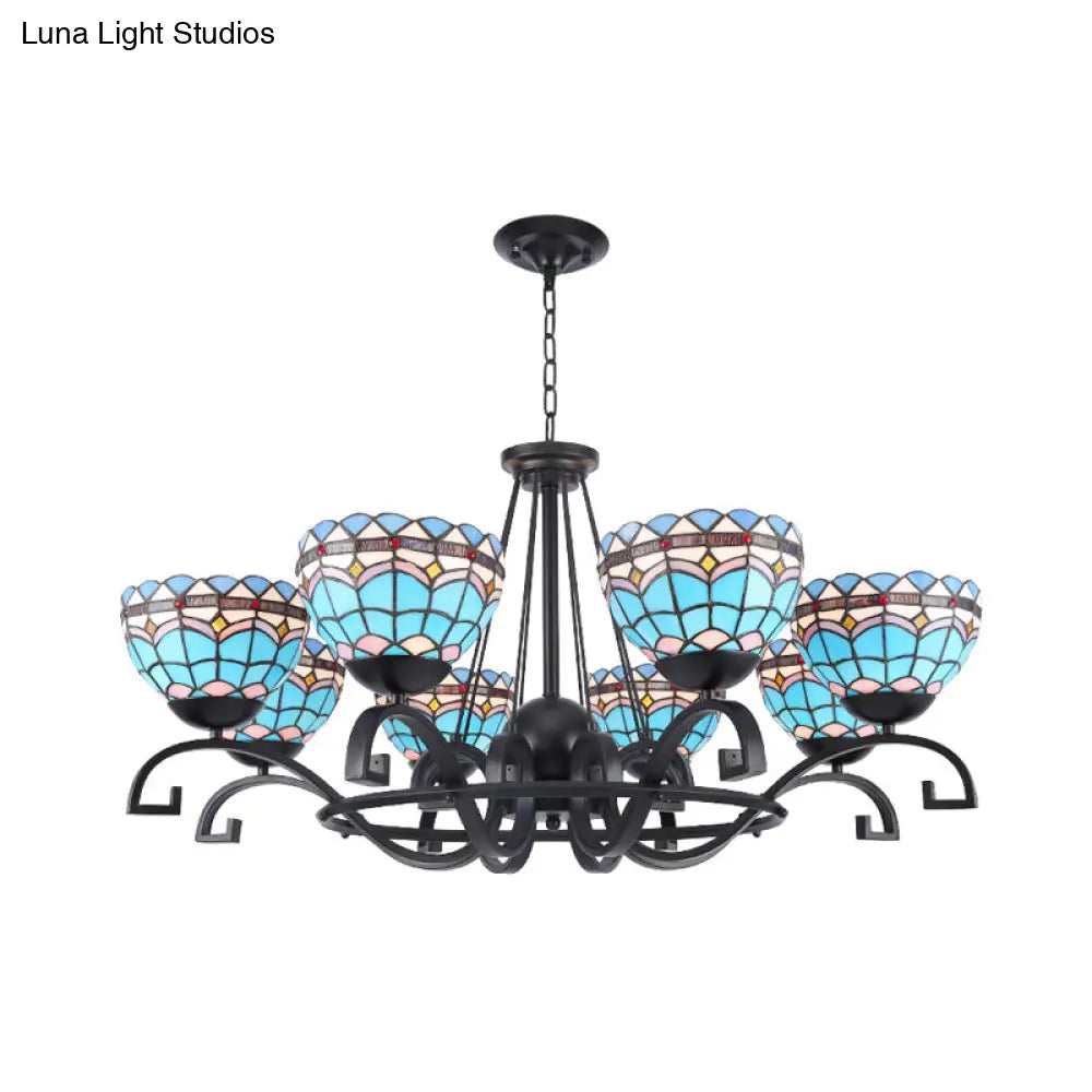 Dome Hanging Chandelier With Blue And Clear Glass Baroque Design - 3/6/8 Lights Perfect For Living
