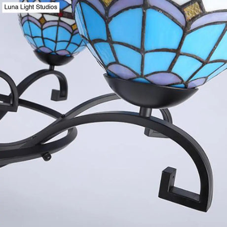 Dome Hanging Chandelier With Blue And Clear Glass Baroque Design - 3/6/8 Lights Perfect For Living