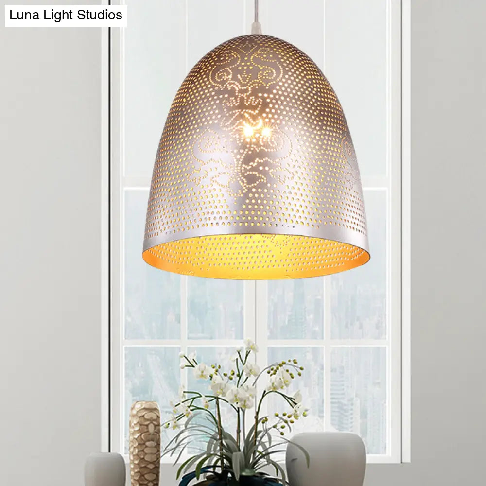 Dome Hanging Light: Stylish Traditionary Metal Fixture In Silver