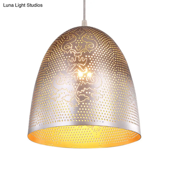 Dome Hanging Light: Stylish Traditionary Metal Fixture In Silver