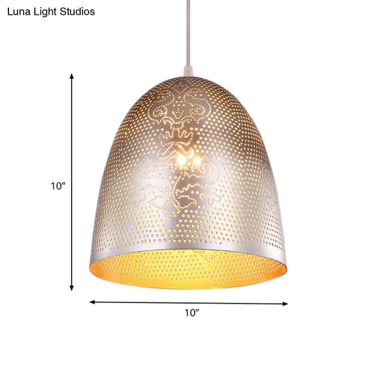 Dome Hanging Light: Stylish Traditionary Metal Fixture In Silver