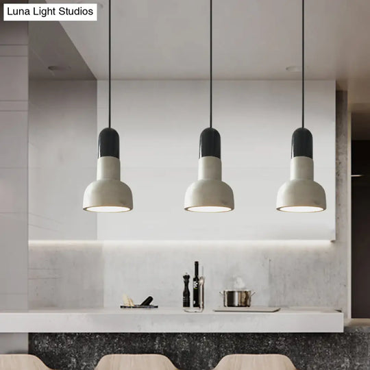 Dome Industrial Cement Pendant Light Fixture - Grey With Red/Black/Wood Accents