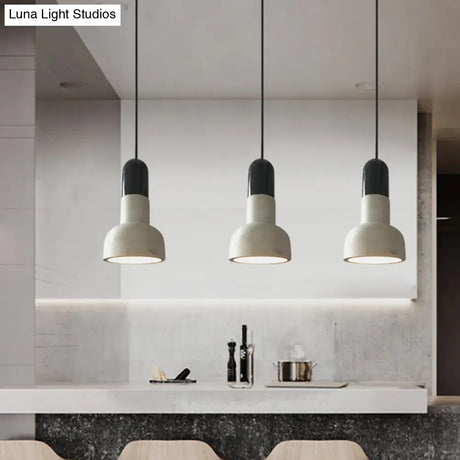 Dome Industrial Cement Pendant Light Fixture - Grey With Red/Black/Wood Accents