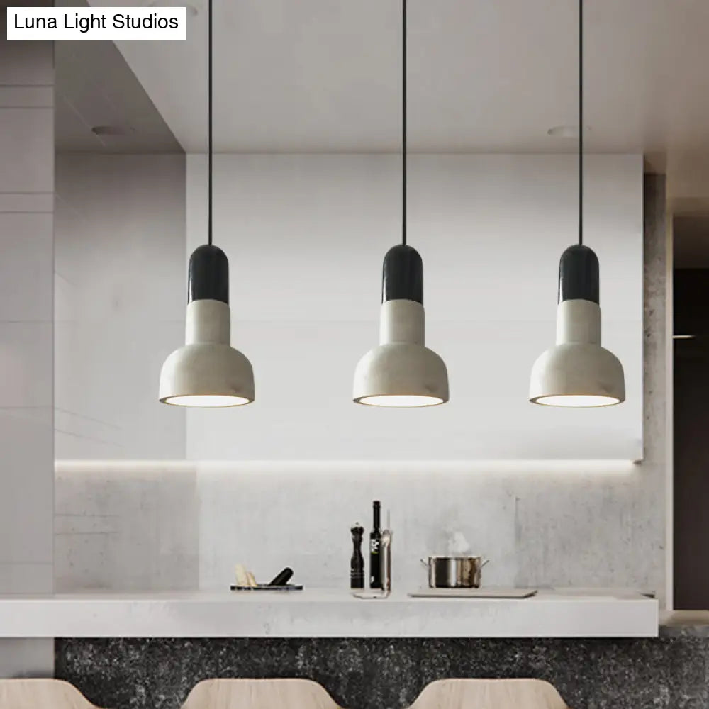 Dome Industrial Cement Pendant Light Fixture - 1 Grey With Red/Black/Wood Accent Ideal For