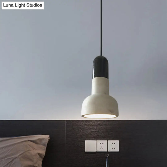 Dome Industrial Cement Pendant Light Fixture - Grey With Red/Black/Wood Accents