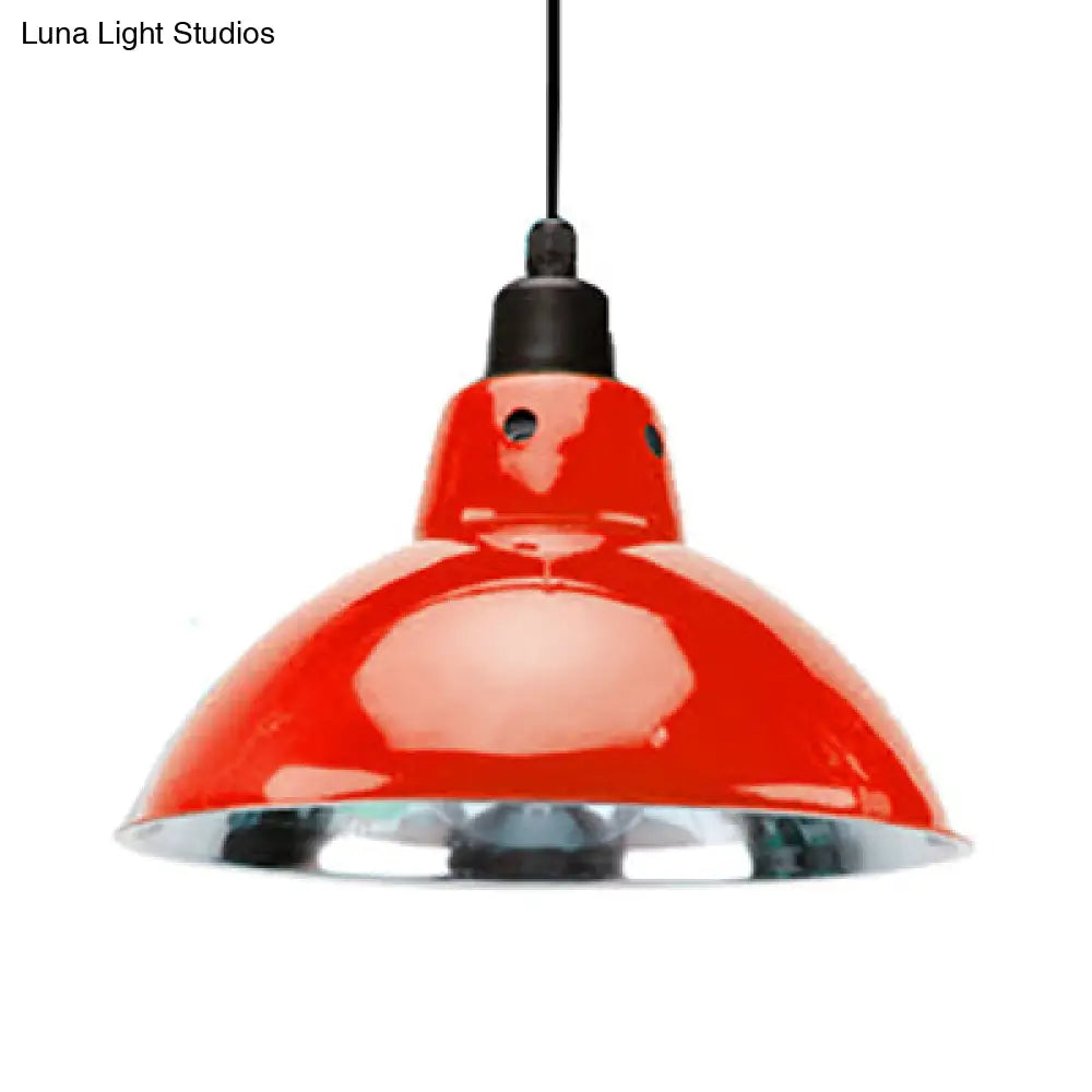 Dome Dining Table Ceiling Pendant - Industrial Stainless Steel 1 Head Black/Gray Red / 13