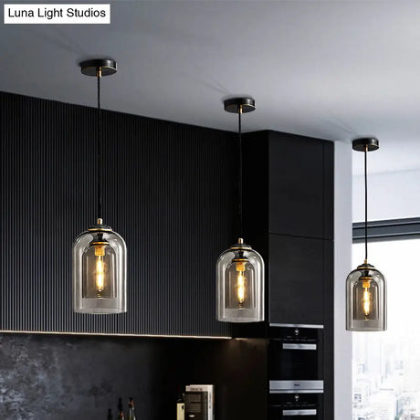 Dome Pendant Light Fixture With 2 Shades - Nordic Glass 1-Light Bedside Pendulum Lighting