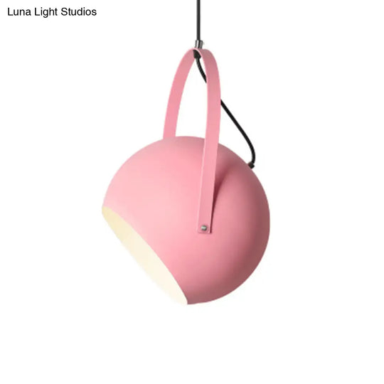 Dome Pendant Spotlight Restaurant Hanging Light Fixture - Macaron Metal With Arched Handle Pink