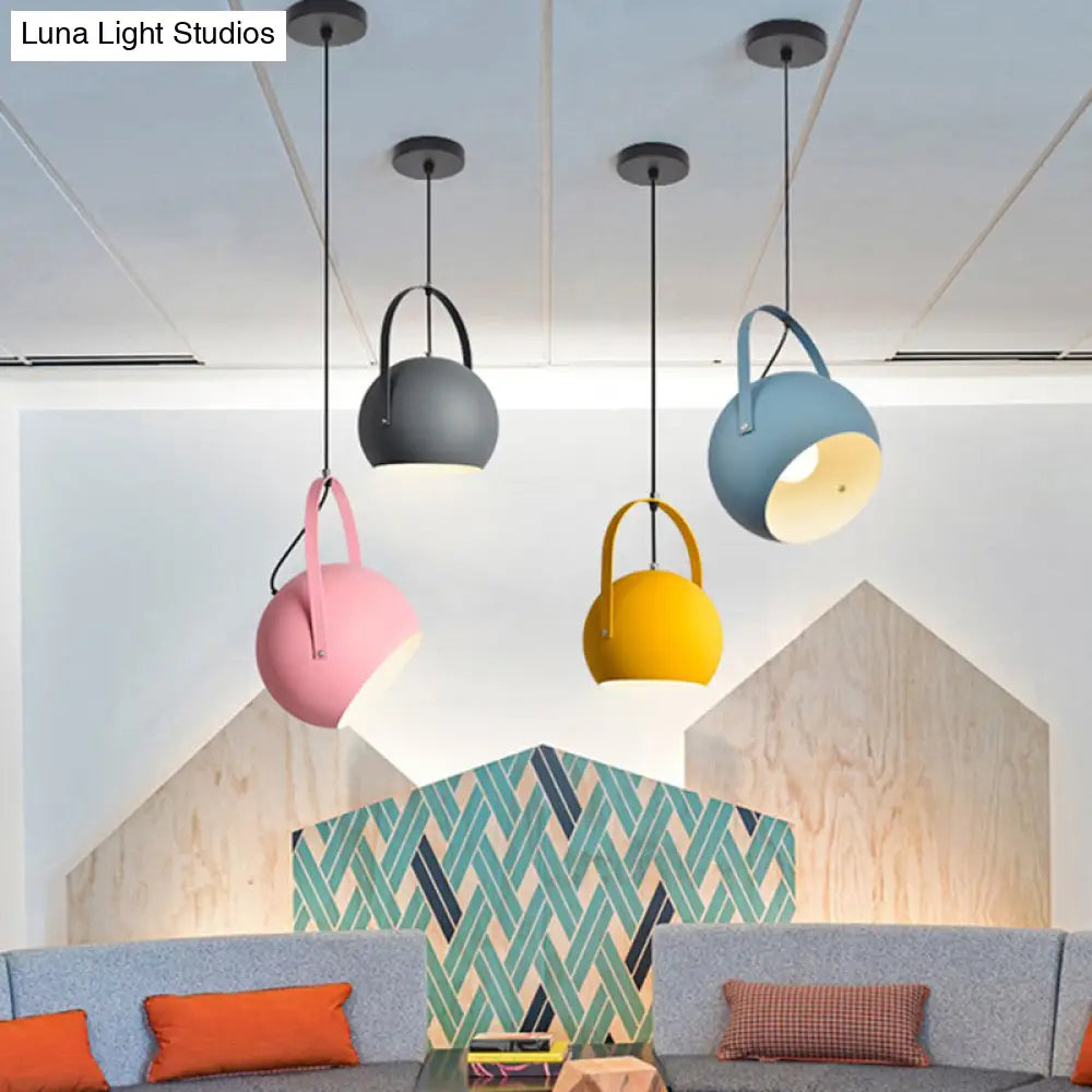 Dome Pendant Spotlight Restaurant Hanging Light Fixture - Macaron Metal With Arched Handle