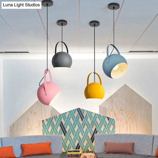 Dome Pendant Spotlight Restaurant Hanging Light Fixture - Macaron Metal With Arched Handle