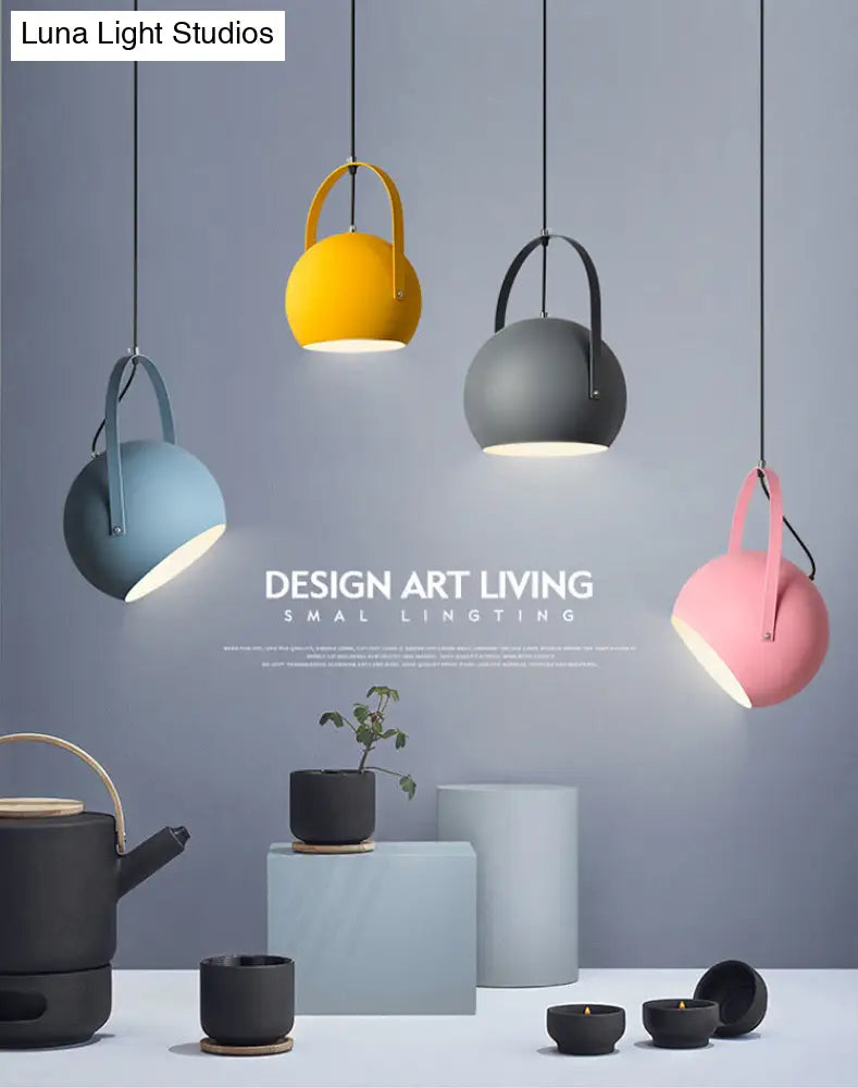 Dome Pendant Spotlight Restaurant Hanging Light Fixture - Macaron Metal With Arched Handle