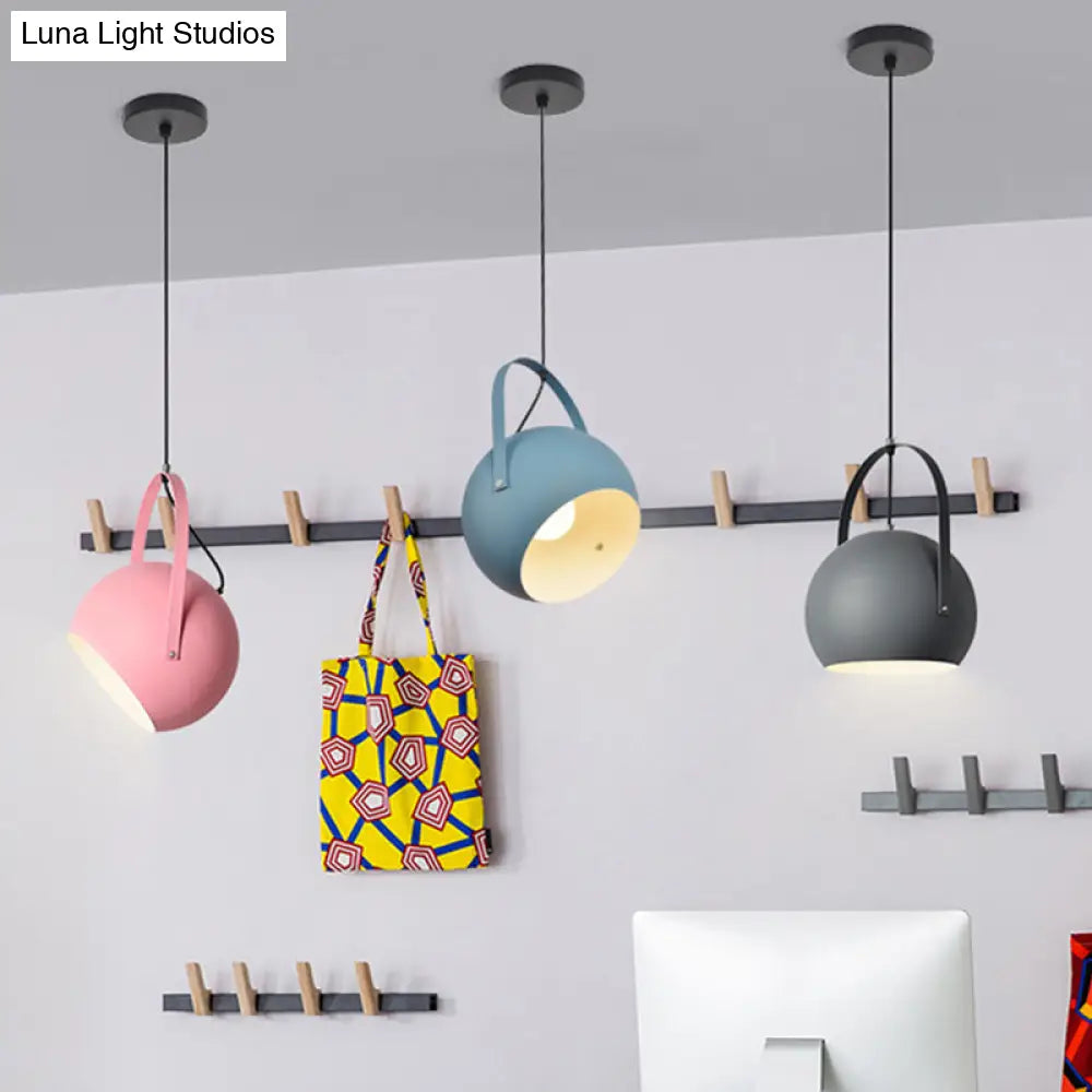 Dome Pendant Spotlight Restaurant Hanging Light Fixture - Macaron Metal With Arched Handle