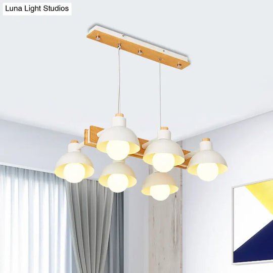 Dome Shade Linear Chandelier - Nordic Metal Island Lighting (4/6 Lights) White
