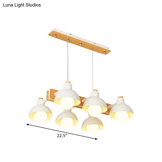 Dome Shade Linear Chandelier - Nordic Metal Island Lighting (4/6 Lights) White