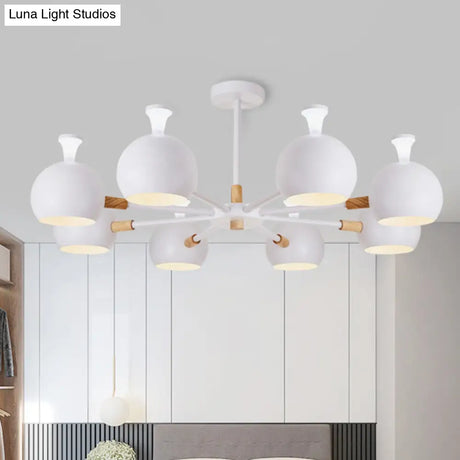 Dome-Shaped Iron Hanging Light With 8 Bulbs - Macaron Style Pendant Fixture For Living Room