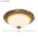 Dome Tan Glass Shade Flush Ceiling Light Fixture Led Bedroom Lamp In Brown - Traditional Style