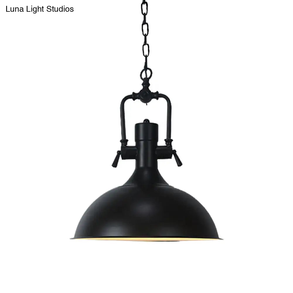 Domed Metallic Ceiling Pendant - 11’/14.5’ Width Industrial 1 Head Black